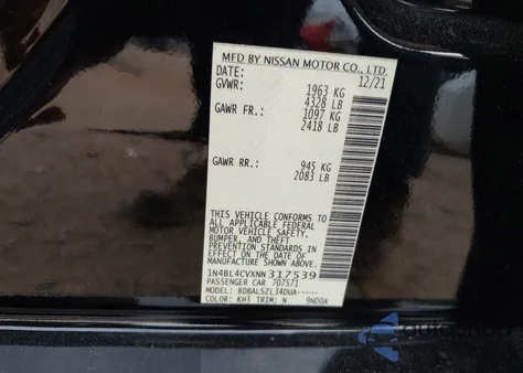 2022 Nissan Altima Sr Fwd из США, поврежденный, VIN 1N4BL4CVXNN317539